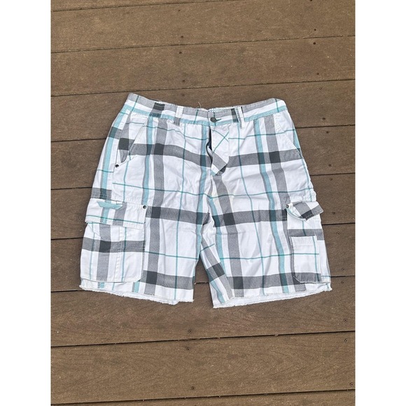 OP Other - Op Cargo Shorts Mens 38 White Plaid Cotton Cutoff 11" Inseam Pockets Casual